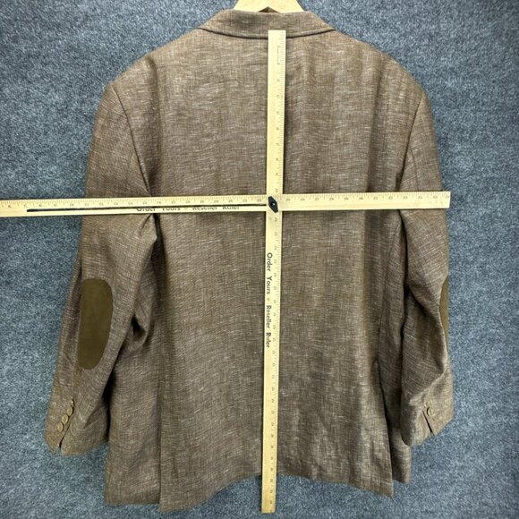 Inserch Sport Coat Mens 2XL Brown 100% Linen Jacket Blazer Elbow Patch‎ 2 Button - Picture 11 of 16